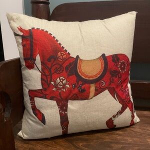 Swedish Dala Horse Throw Pillow